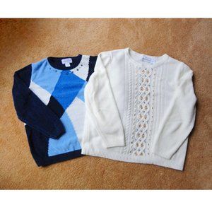 Alfred Dunner Women's Chenille Jeweled Sweaters 2 Pack Medium Ivory Navy